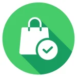 Icono de una bolsa de compras con un chulito, que representa el tercer paso de un proceso de compra o la confirmación de una orden.