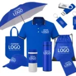 Souvenirs corporativos personalizados con logo de empresa, incluyendo camiseta, termo, gorra, paraguas y bolso, producidos por Mastprint en Bucaramanga.