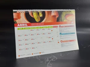 Calendario personalizado de escritorio mes de abril 2025 impreso por Mastprint para la marca Orange Export.